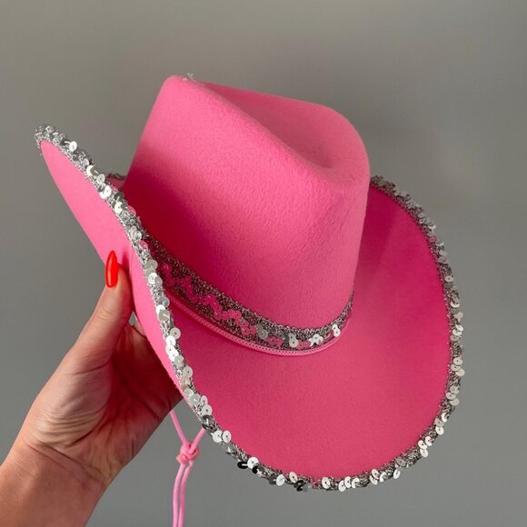 Accessories - Pink glitter trim cowboy hat